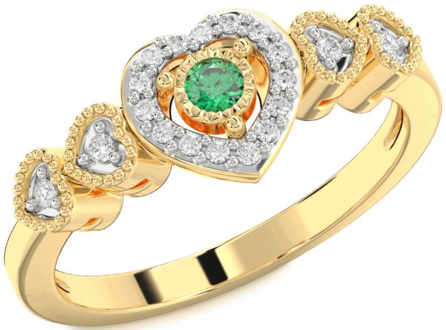 Diamond Emerald Gold Heart Promise Ring