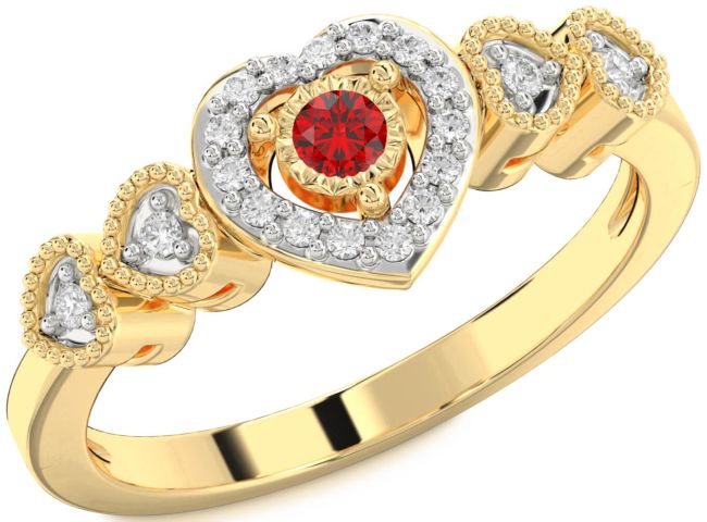 Diamond Ruby Gold Silver Heart Promise Ring