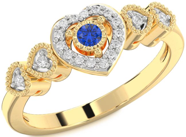 Diamond Blue Sapphire Gold Silver Heart Promise Ring