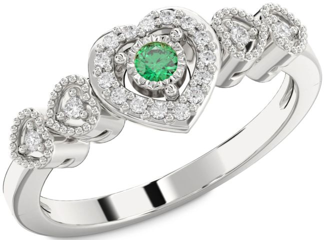 Diamond Emerald Platinum Heart Promise Ring