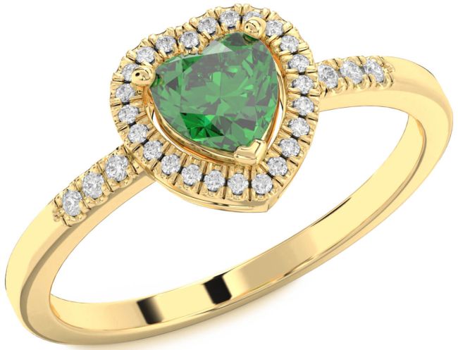 Diamond Emerald Gold Heart Halo Engagement Ring