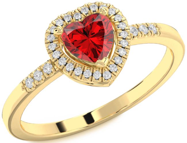 Diamond Ruby Gold Heart Halo Engagement Ring