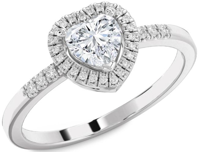 Diamond Silver Heart Halo Engagement Ring