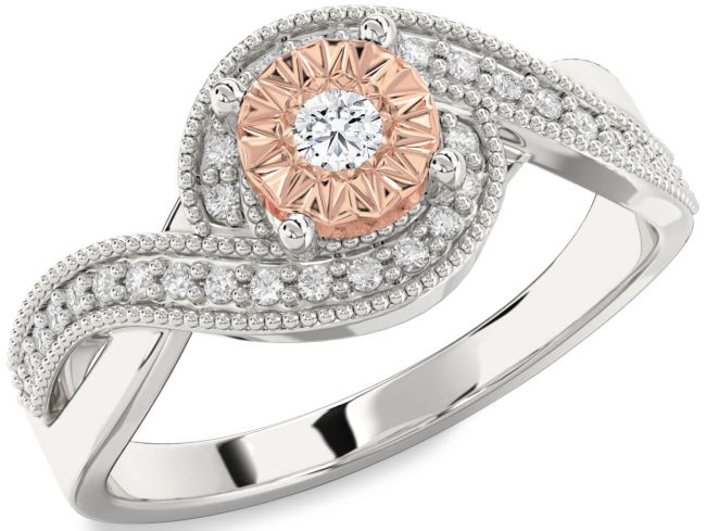 Diamond Rose Gold Silver Round Promise Ring