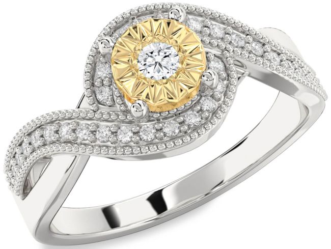 Diamond Silver & 10K gold Round Promise Ring