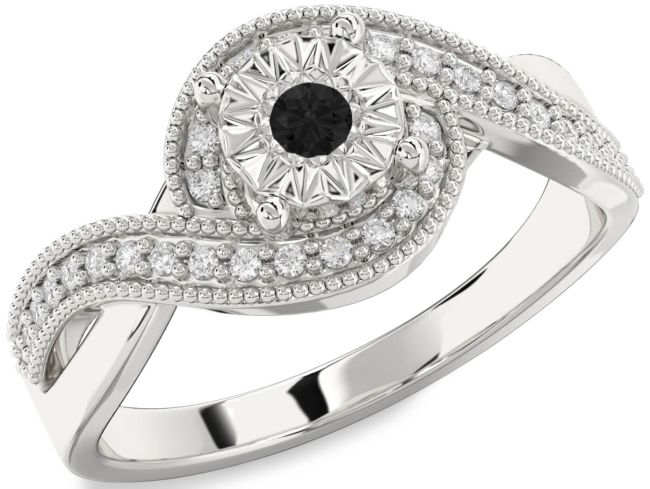 Black Diamond Silver Round Promise Ring