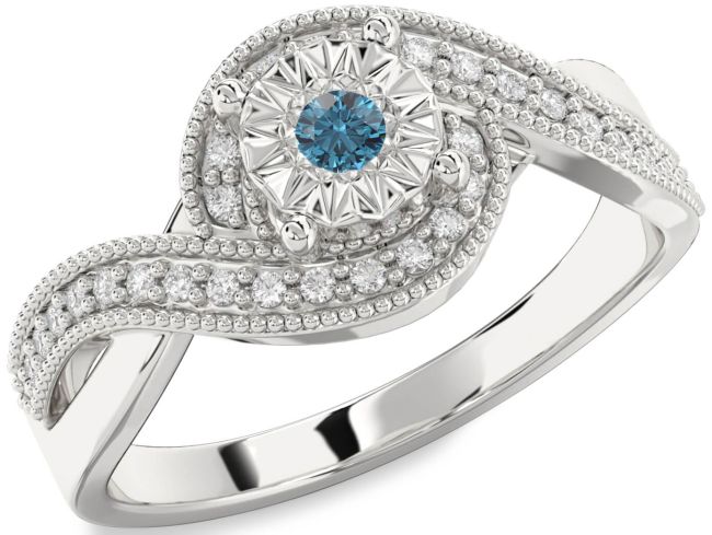 Blue Diamond Silver Round Promise Ring