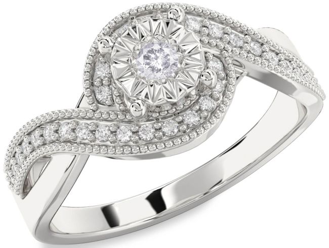 Salt & Pepper Diamond Silver Round Promise Ring