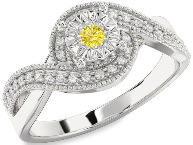 Yellow Diamond Silver Round Promise Ring