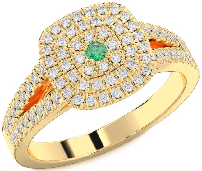 Diamond Emerald Gold Halo Round Pave Promise Ring