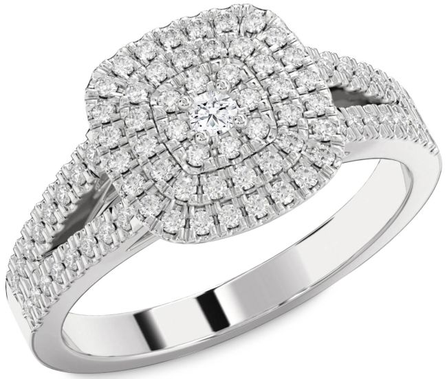 Diamond Silver Halo Round Pave Promise Ring