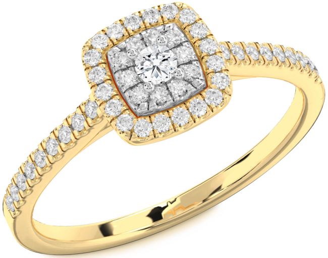 Diamond White Yellow Gold Halo Round Pave Promise Ring