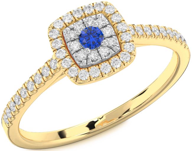 Diamond Blue Sapphire Gold Silver Halo Round Pave Promise Ring