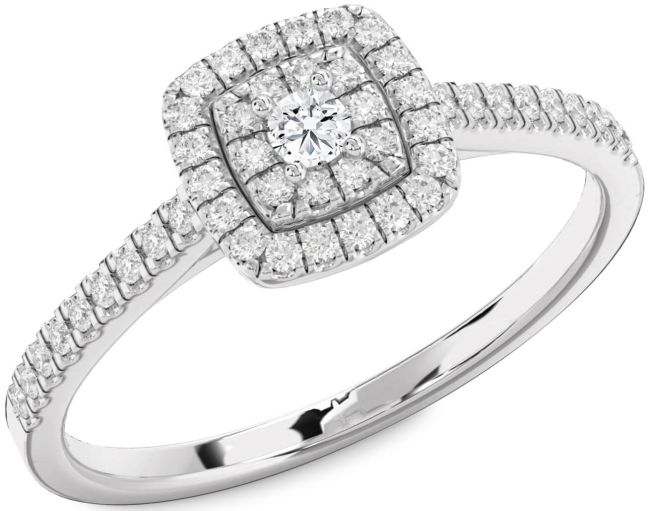 Diamond Platinum Halo Round Pave Promise Ring