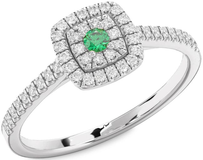 Diamond Emerald White Gold Halo Round Pave Promise Ring