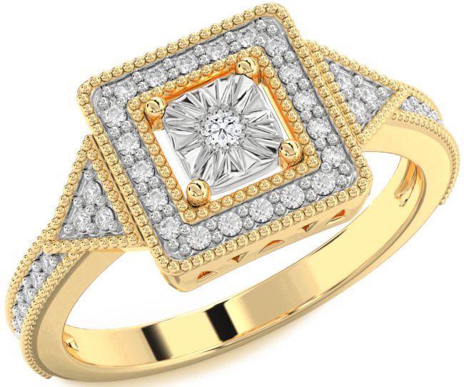 Diamond Gold Silver Halo Round Promise Ring