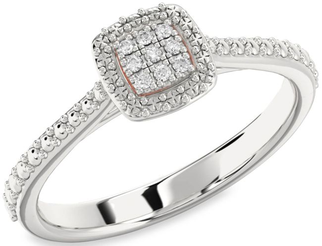 Diamond Rose Gold Silver Round Promise Ring