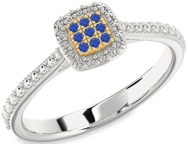 Blue Sapphire Silver & 10K gold Round Promise Ring