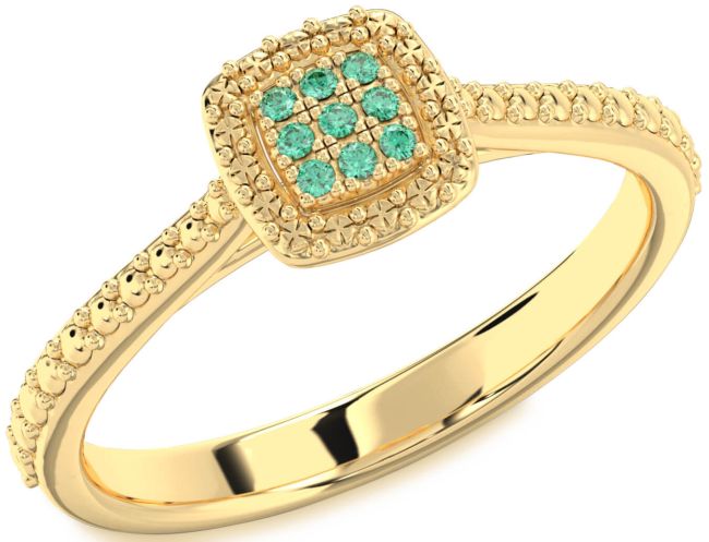 Emerald Gold Silver Round Promise Ring