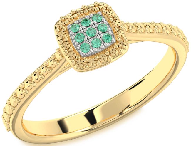 Emerald White Yellow Gold Round Promise Ring