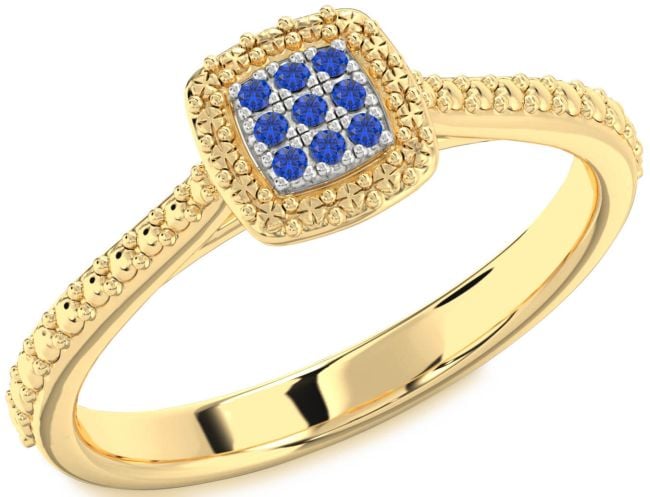 Blue Sapphire White Yellow Gold Round Promise Ring