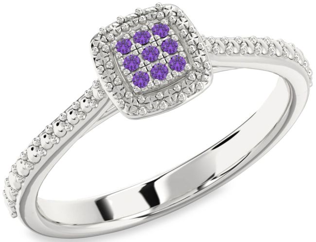 Amethyst Silver Round Promise Ring