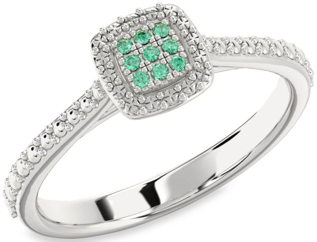 Emerald White Gold Round Promise Ring
