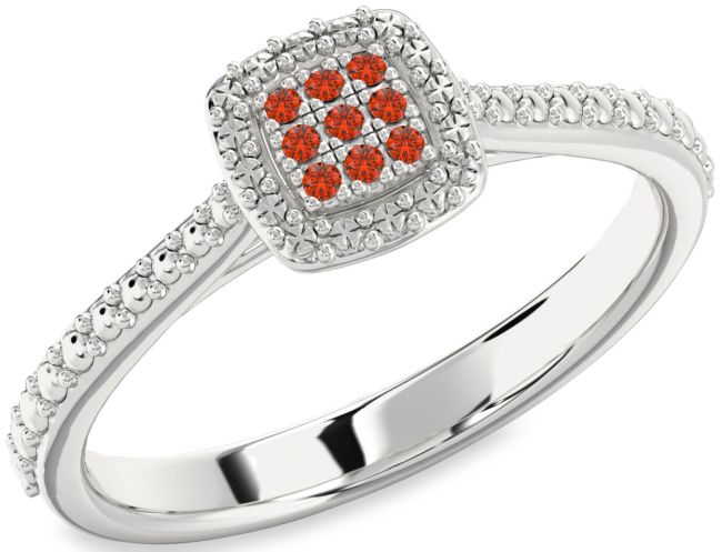 Fire Opal Silver Round Promise Ring