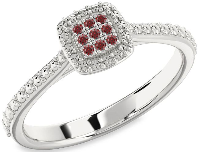Garnet Silver Round Promise Ring
