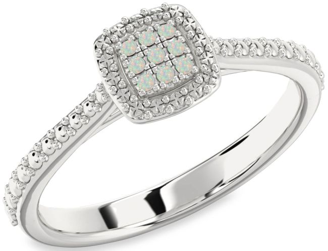 Opal Silver Round Promise Ring