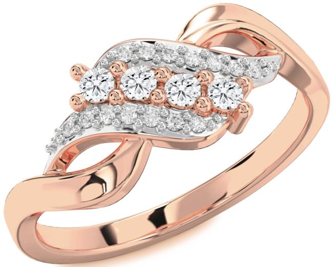 Diamond Rose Gold Silver Round Four Stone Ring