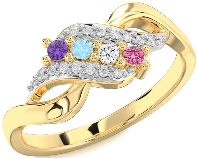 Diamond Gold Silver Round Four Stone Mother's Ring