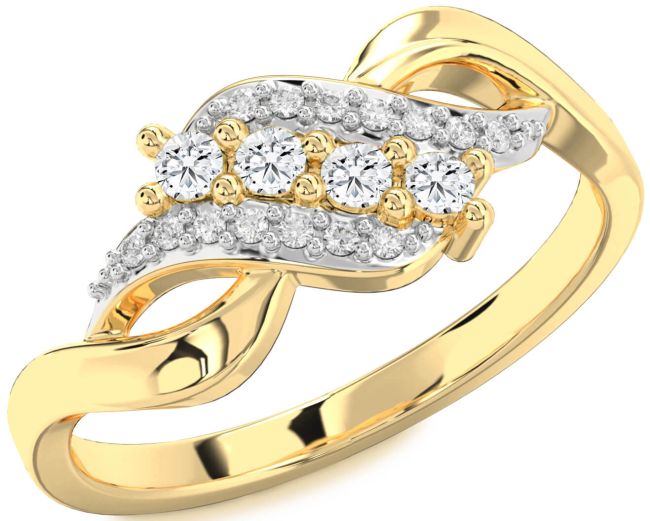 Diamond Gold Silver Round Four Stone Ring