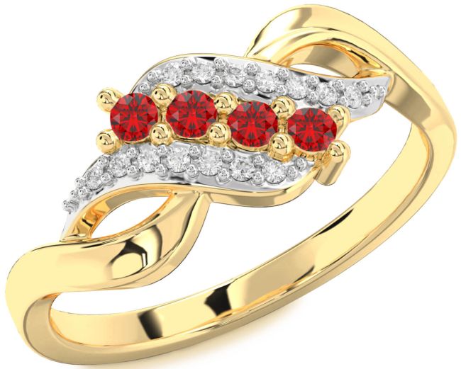 Diamond Ruby Gold Round Four Stone Birthstone Ring