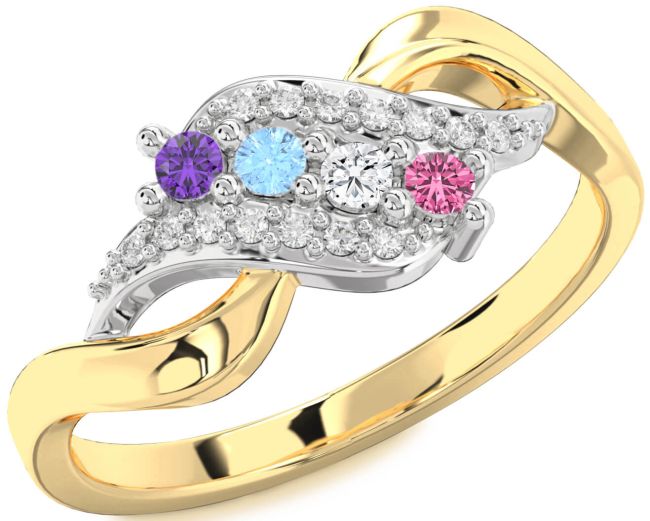 Diamond Platinum & Yellow Gold Round Four Stone Mother's Ring