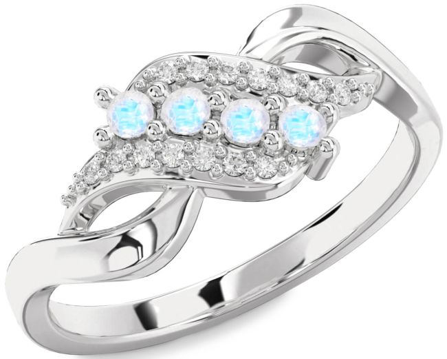 Diamond Moonstone Silver Round Four Stone Ring