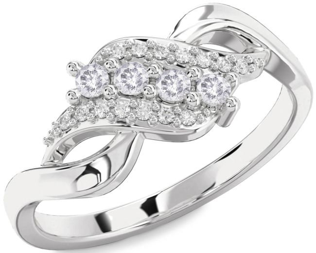 Salt & Pepper Diamond Silver Round Four Stone Ring