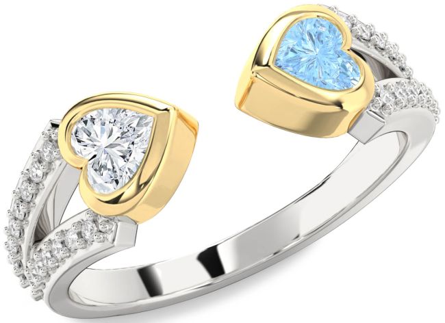 Diamond Gold Silver Two Heart Promise Ring