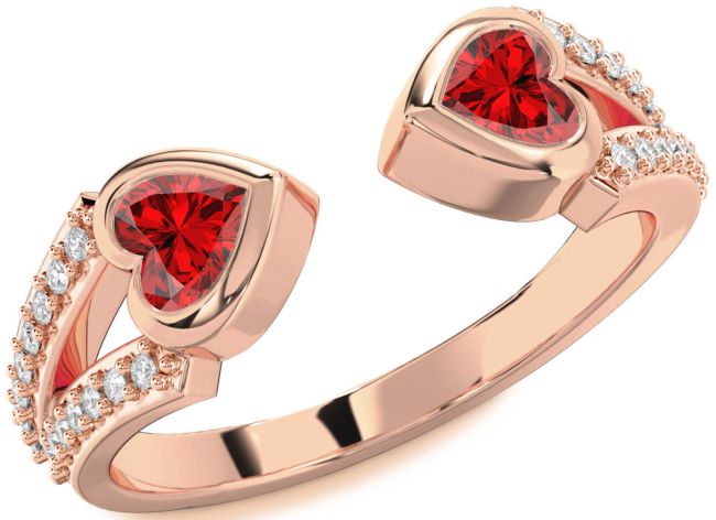 Diamond Ruby Rose Gold Two Heart Birthstone Ring