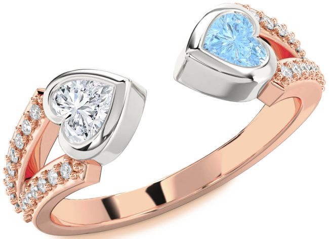 Diamond Rose Gold Silver Two Heart Promise Ring