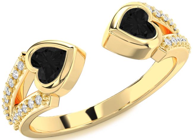 Black Diamond Gold Two Heart Ring