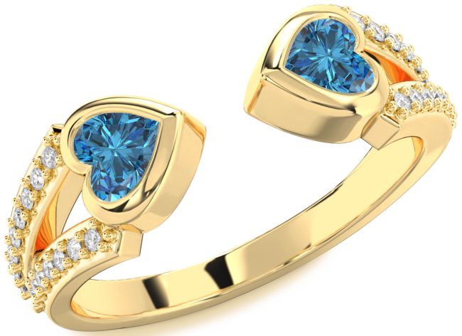 Blue Diamond Gold Two Heart Ring