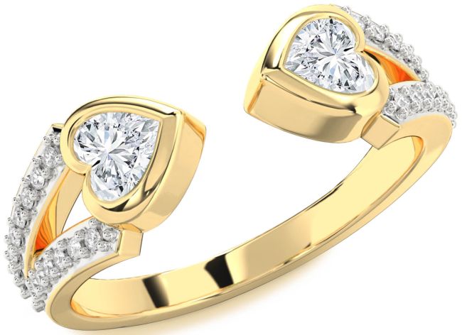 Diamond Gold Two Heart Ring