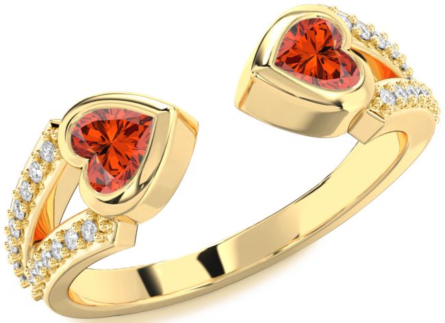 Diamond Fire Opal Gold Two Heart Ring