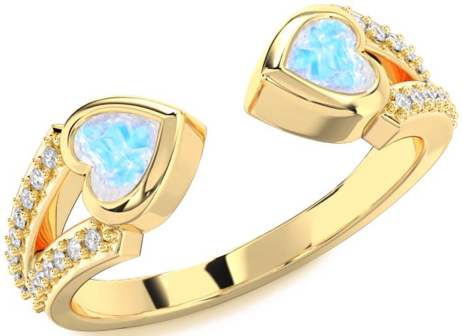 Diamond Moonstone Gold Two Heart Ring