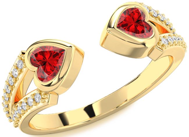 Diamond Ruby Gold Two Heart Birthstone Ring