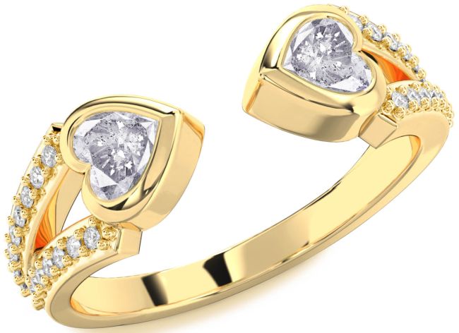 Salt & Pepper Diamond Gold Silver Two Heart Ring