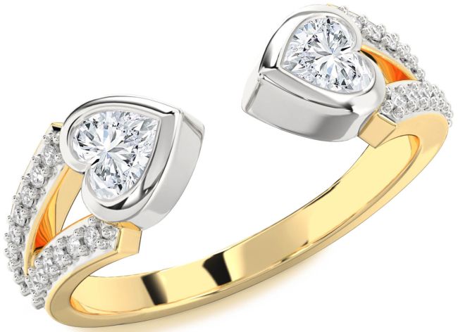 Diamond Gold Silver Two Heart Ring