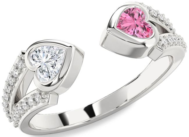 Diamond Silver Two Heart Promise Ring