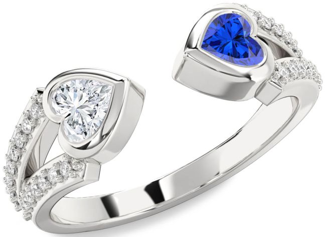 Diamond Silver Two Heart Promise Ring